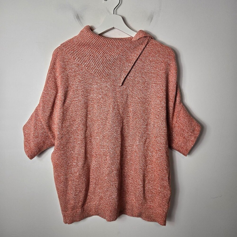 CAbi Size S Foldover Cowl Neck Sweater Marled Orange Dolman Short Sleeve